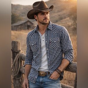 Levi’s Western Snap Men’s size medium shirt. Long Sleeve, Pearl Snaps, Barstow